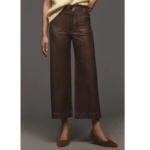 Anthropologie Maeve The Colette Faux Leather Top Stitch Crop Wide Leg Pants 30
